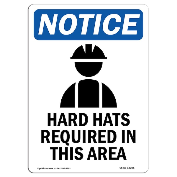 OSHA, Hard Hats Required, 24in X 18in Rigid Plastic, 18" W, 24" H, Portrait, OS-NS-P-1824-V-13295